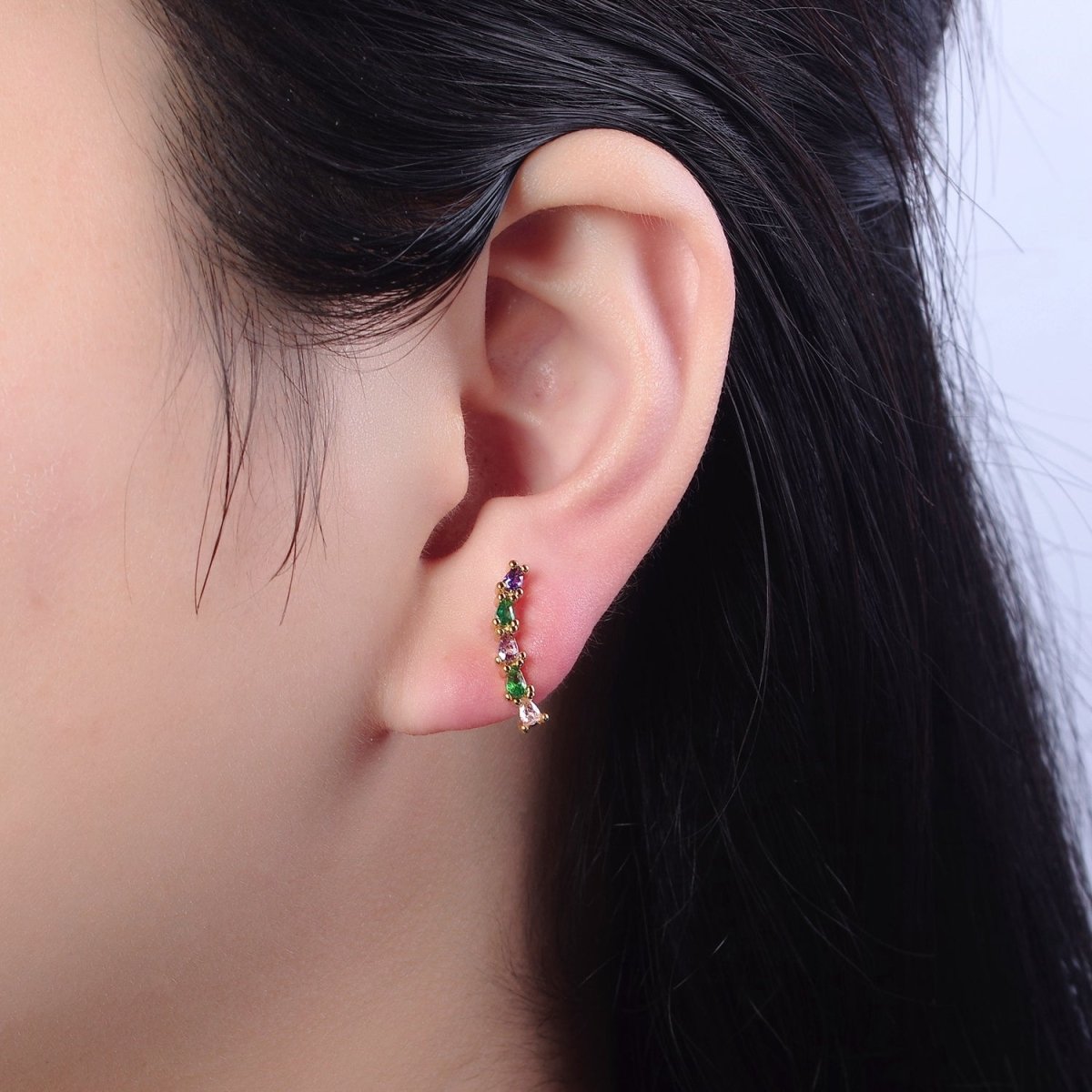 Purple Emerald Green Cz Tear Drop Stud Earring Dainty Earring V-111