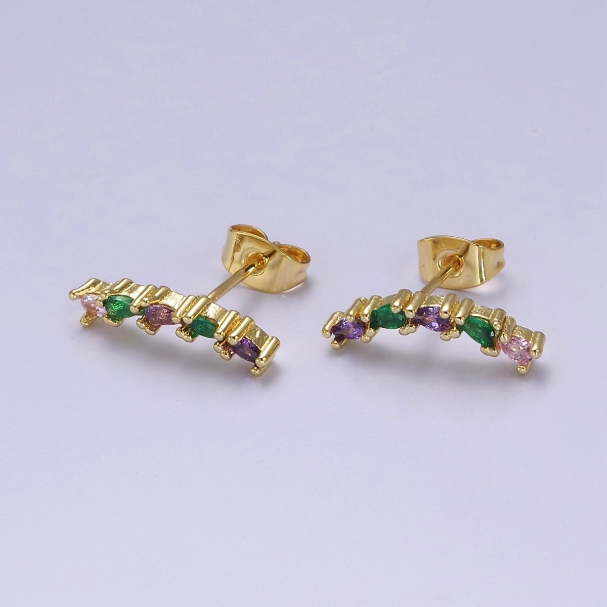 Purple Emerald Green Cz Tear Drop Stud Earring Dainty Earring V-111