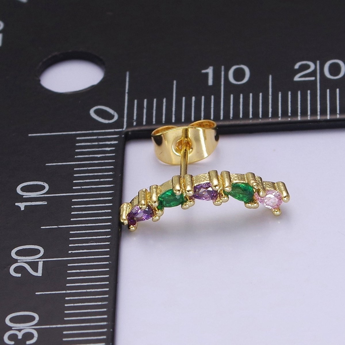 Purple Emerald Green Cz Tear Drop Stud Earring Dainty Earring V-111