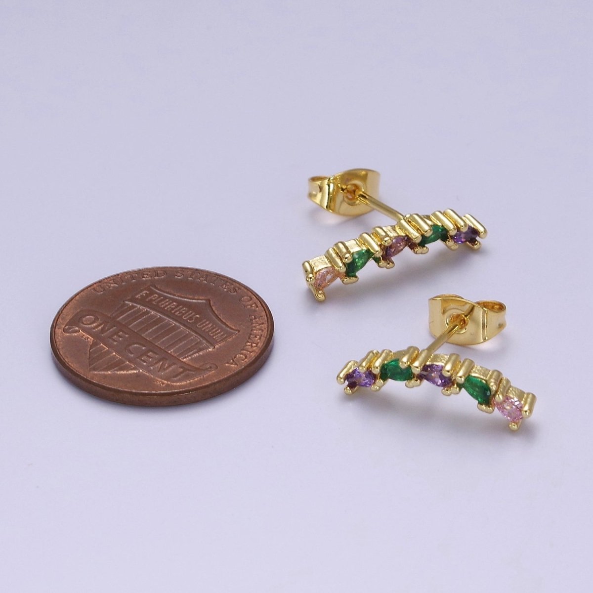 Purple Emerald Green Cz Tear Drop Stud Earring Dainty Earring V-111