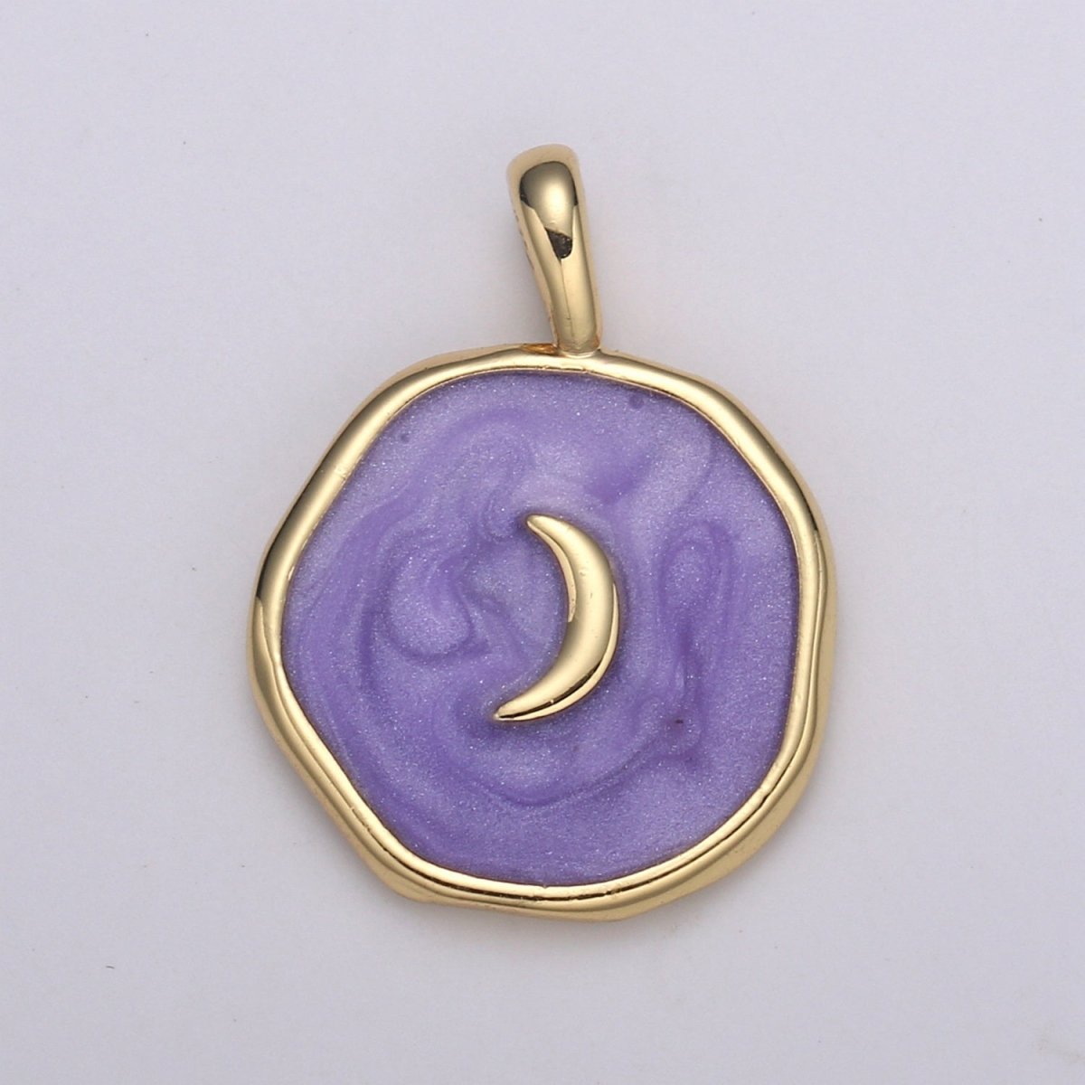 Purple Enamel Celestial Jewelry Gold Crescent Moon Charm Jewelry Making Supply 24K Gold Findings E-187