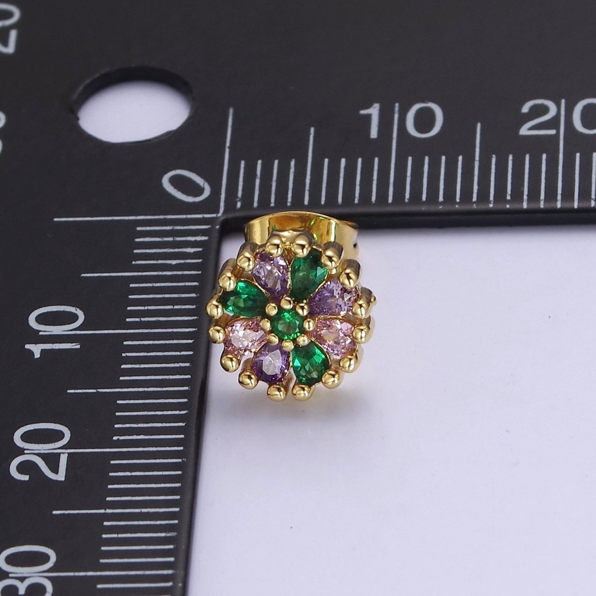 Purple Green Cz Sun Flower Stud Earring V-115