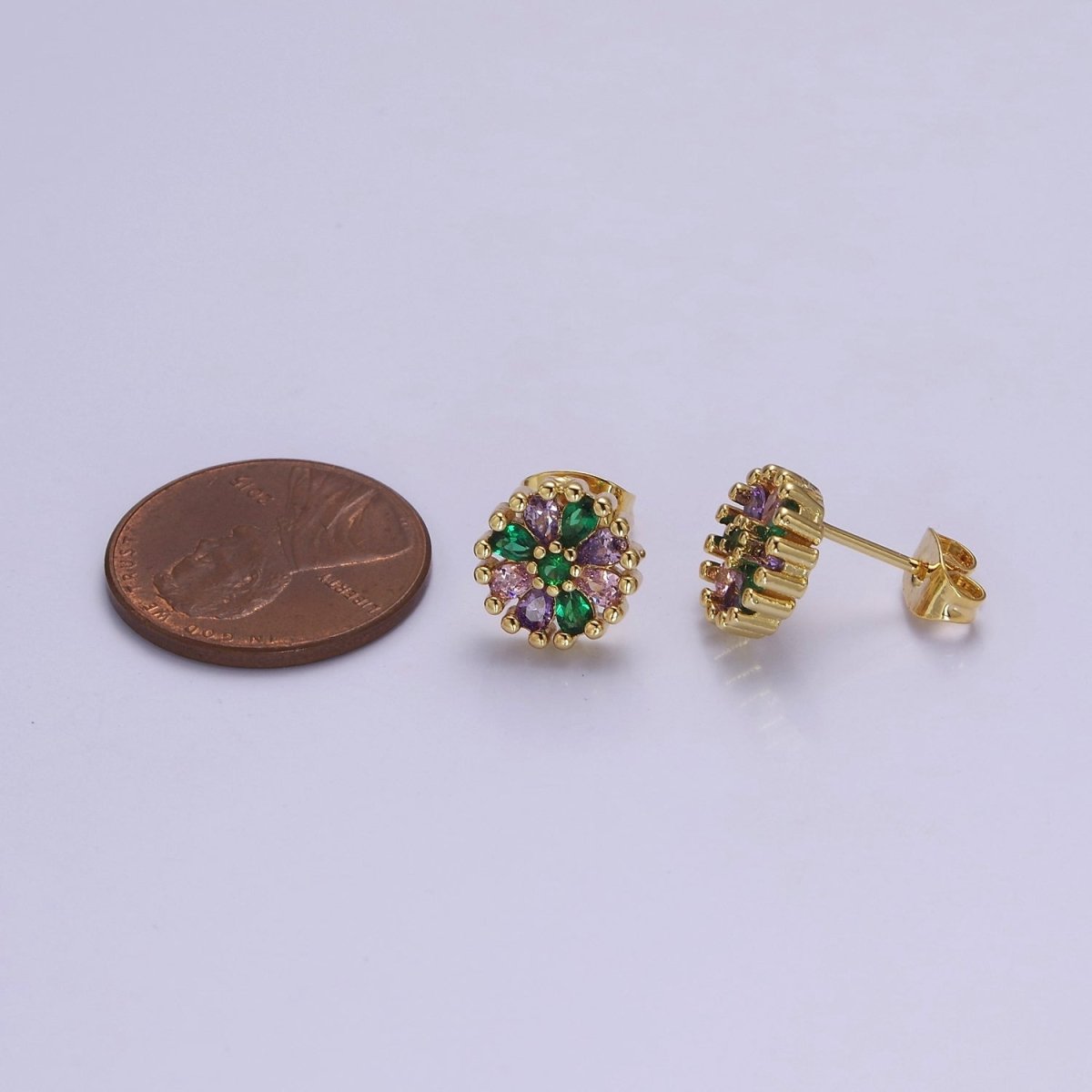 Purple Green Cz Sun Flower Stud Earring V-115