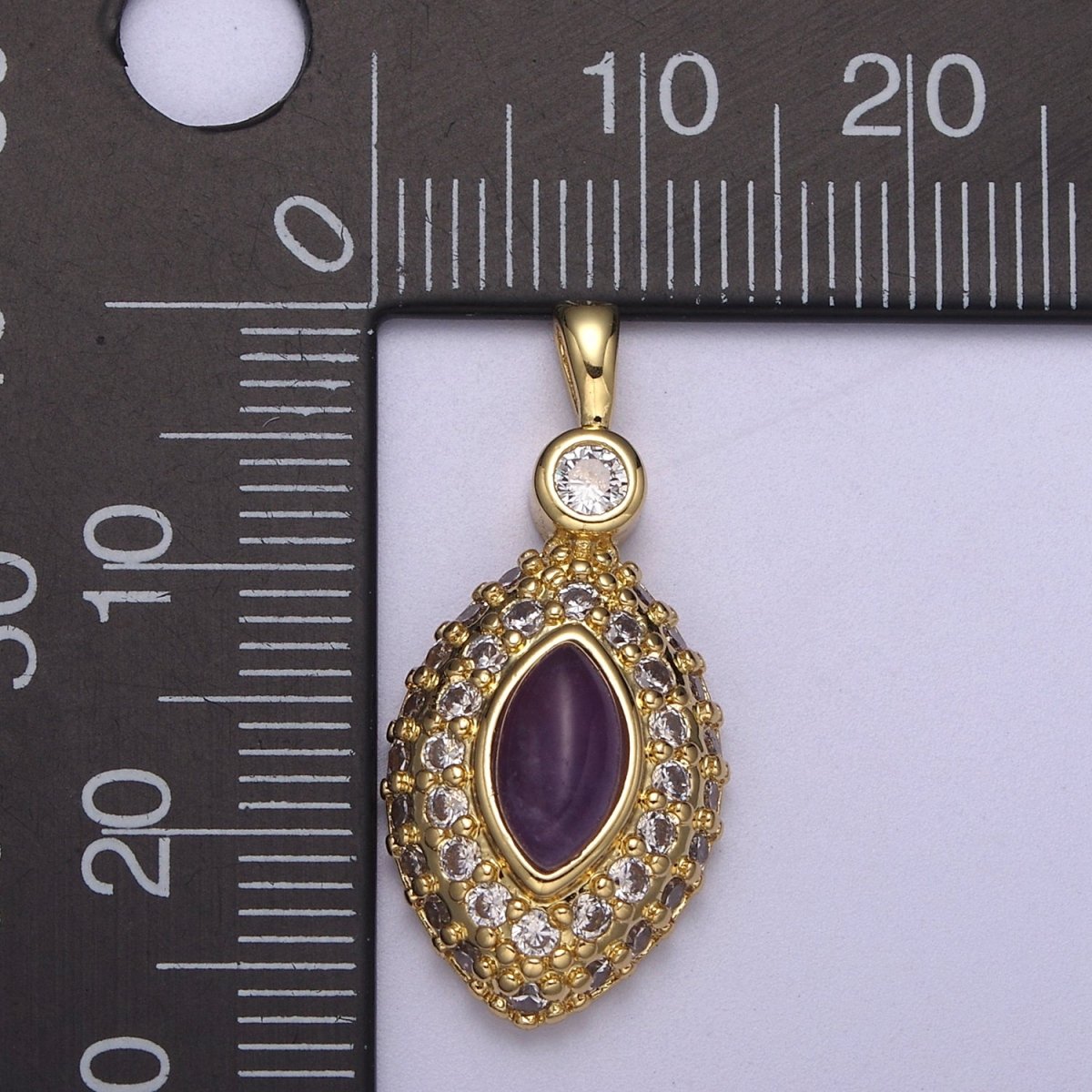 Purple Tiger Eye Pendant Eye Charm with Lavender Cubic Zirconia for Necklace H-340