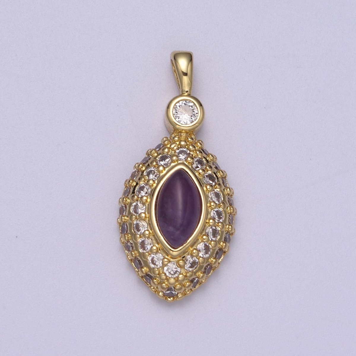 Purple Tiger Eye Pendant Eye Charm with Lavender Cubic Zirconia for Necklace H-340