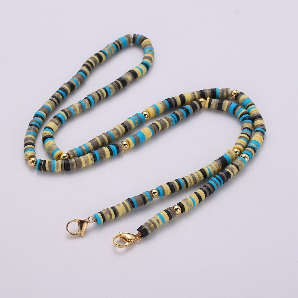 Rainbow Beaded Mask Chain Lanyard - Face Mask Chain - Face Mask Necklace - Heishi Rainbow, Blue Brown Mask Holder Handmade Jewelry Gift, FMHC-08