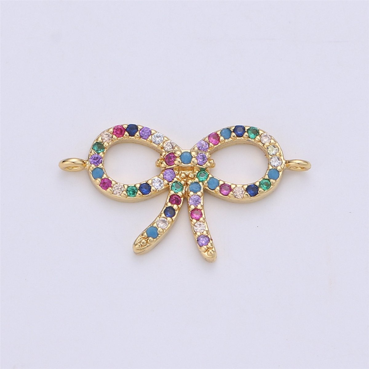 Rainbow Bow Charm Colorful Cubic Charm Connector Gold Bow Bracelet Necklace Earring Component F-336