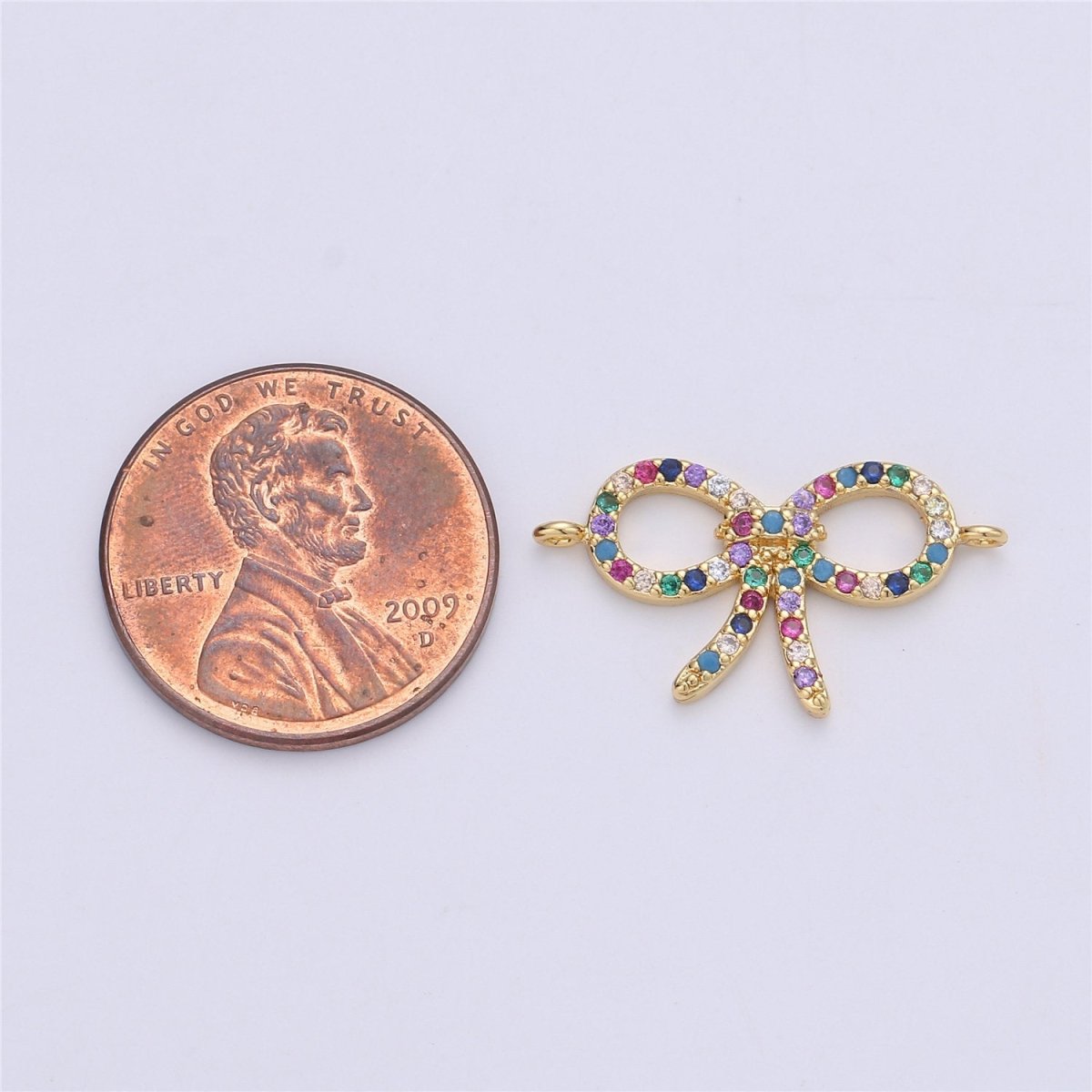 Rainbow Bow Charm Colorful Cubic Charm Connector Gold Bow Bracelet Necklace Earring Component F-336