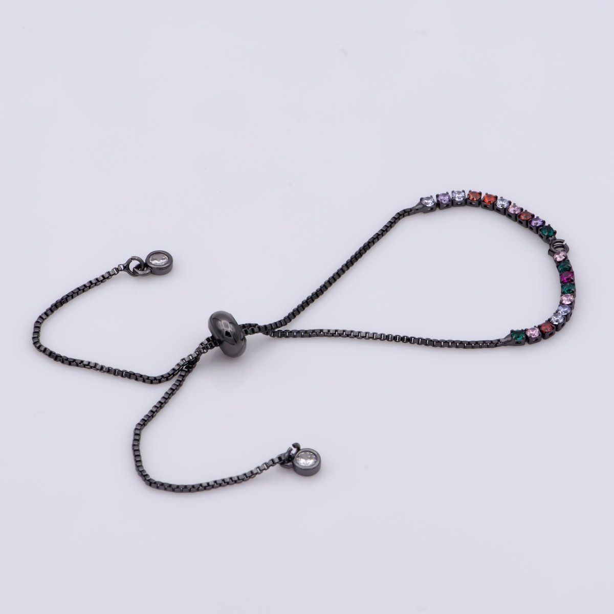 Rainbow Color CZ Adjustable Gold Filled bracelet Half semi finished with rubber stopper bolo bracelets Tennis bracelet Box Chain Wholesale K-508 - K-510 K-754