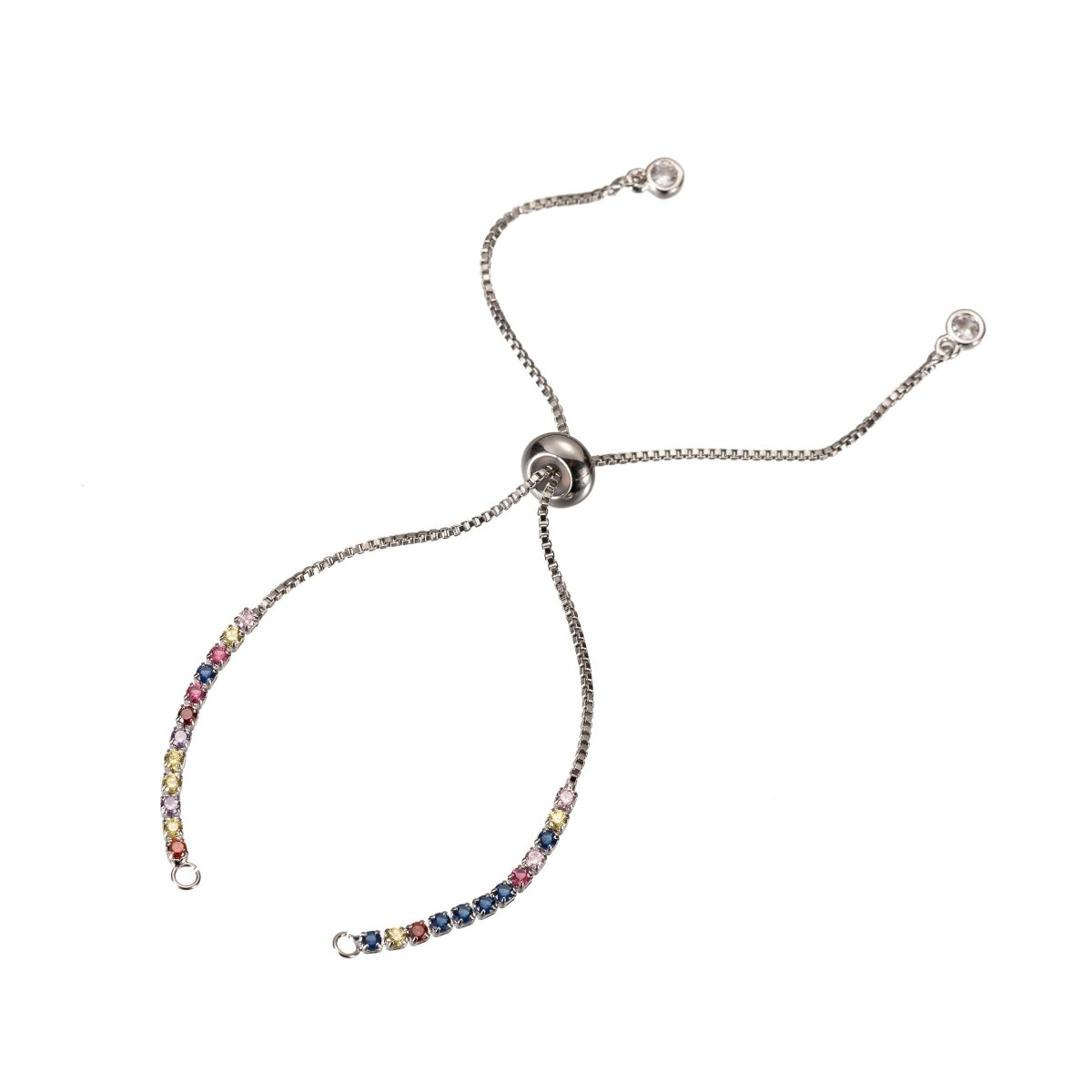Rainbow Color CZ Adjustable Gold Filled bracelet Half semi finished with rubber stopper bolo bracelets Tennis bracelet Box Chain Wholesale K-508 - K-510 K-754