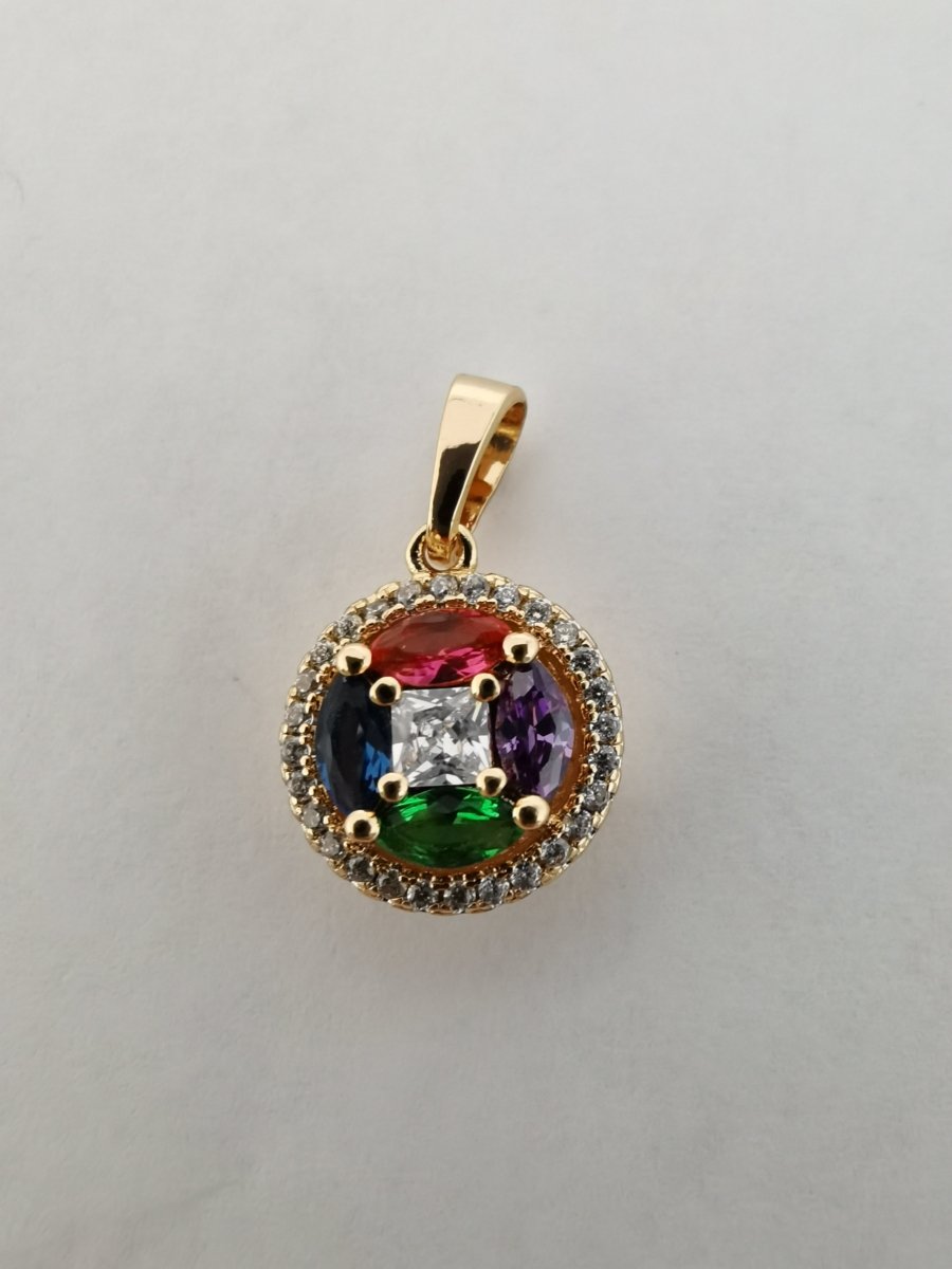 Rainbow Crystal Gold Filled Round Pendants I-720