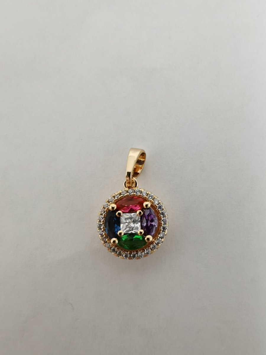 Rainbow Crystal Gold Filled Round Pendants I-720