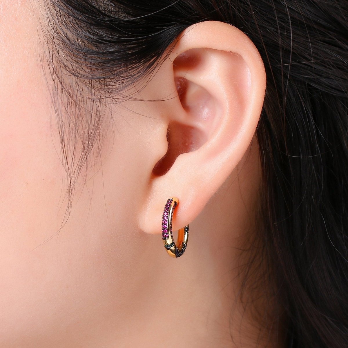Rainbow CZ Ear Cuff, Ear Cuff No Piercing, Dainty Conch Earring , Non Pierced Ear Cuff, Gold Earcuff Conch Hoop K-596 K-597