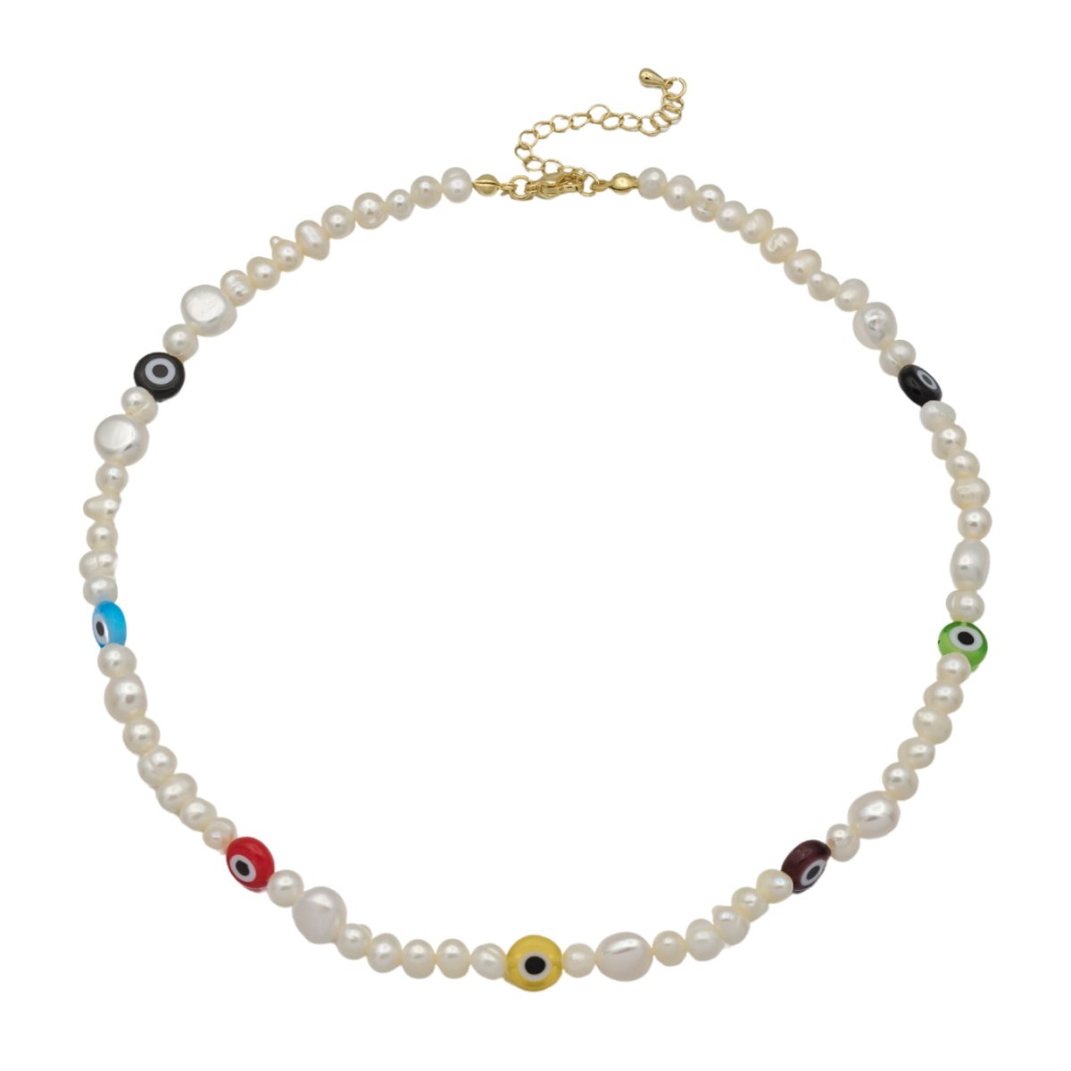 Rainbow Evil Eye Beaded Choker Necklace for Women Freshwater Pearl Choker Necklace Boho Handmade 18K Gold Filled Y2K Jewelry | WA-1023 Clearance Pricing