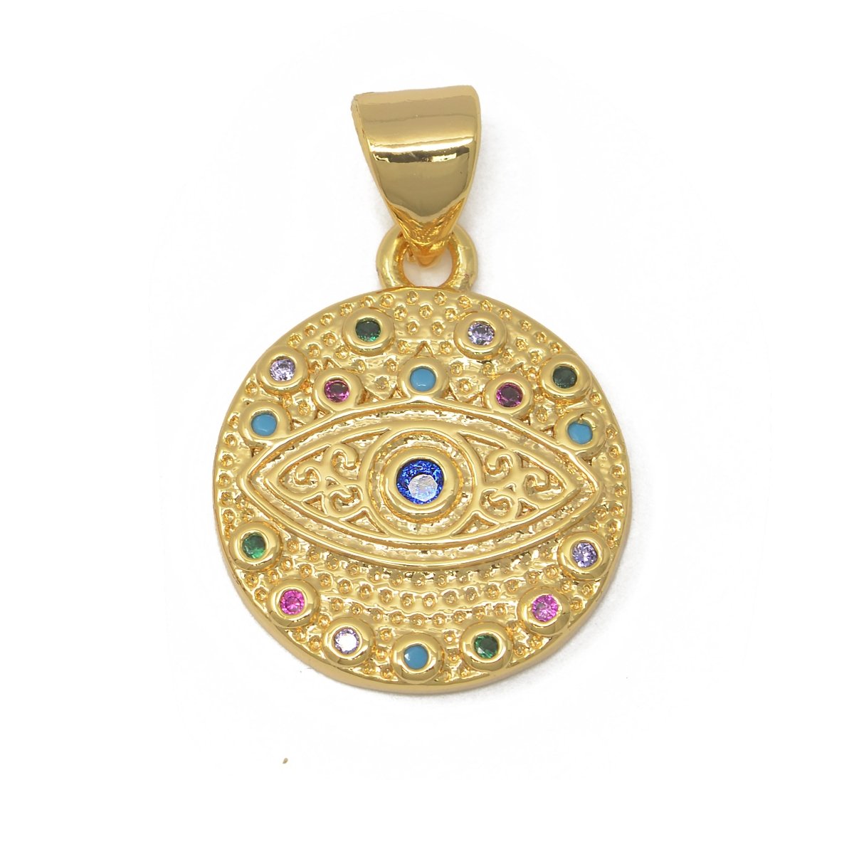 Rainbow Evil Eye Gold Filled Circle Protection Amulet Pendants  J-896
