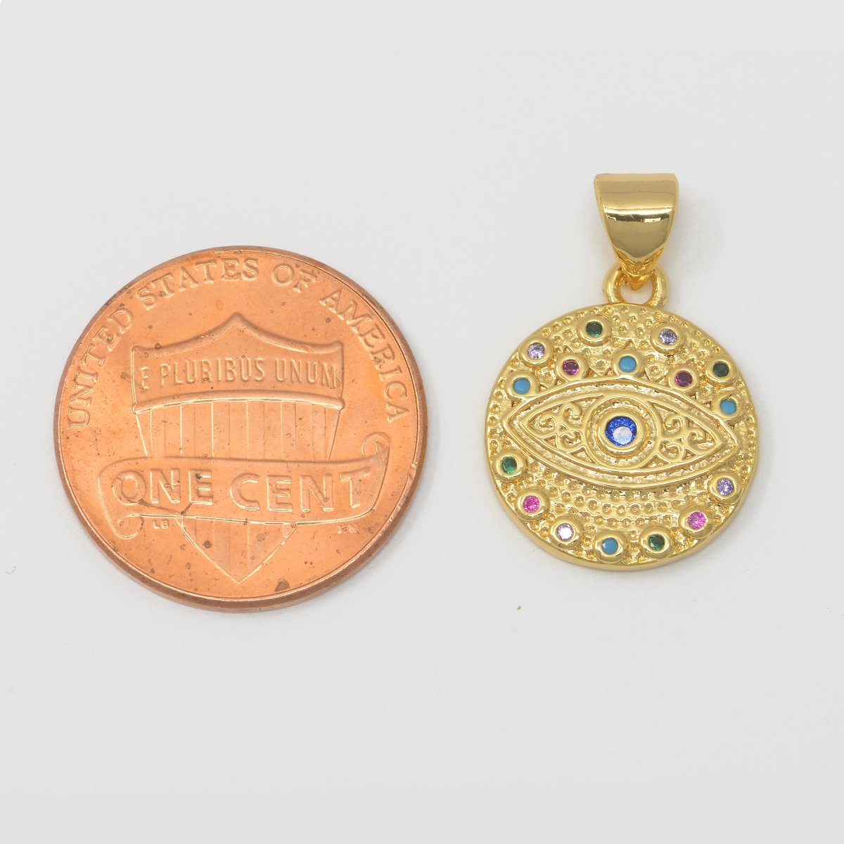 Rainbow Evil Eye Gold Filled Circle Protection Amulet Pendants  J-896
