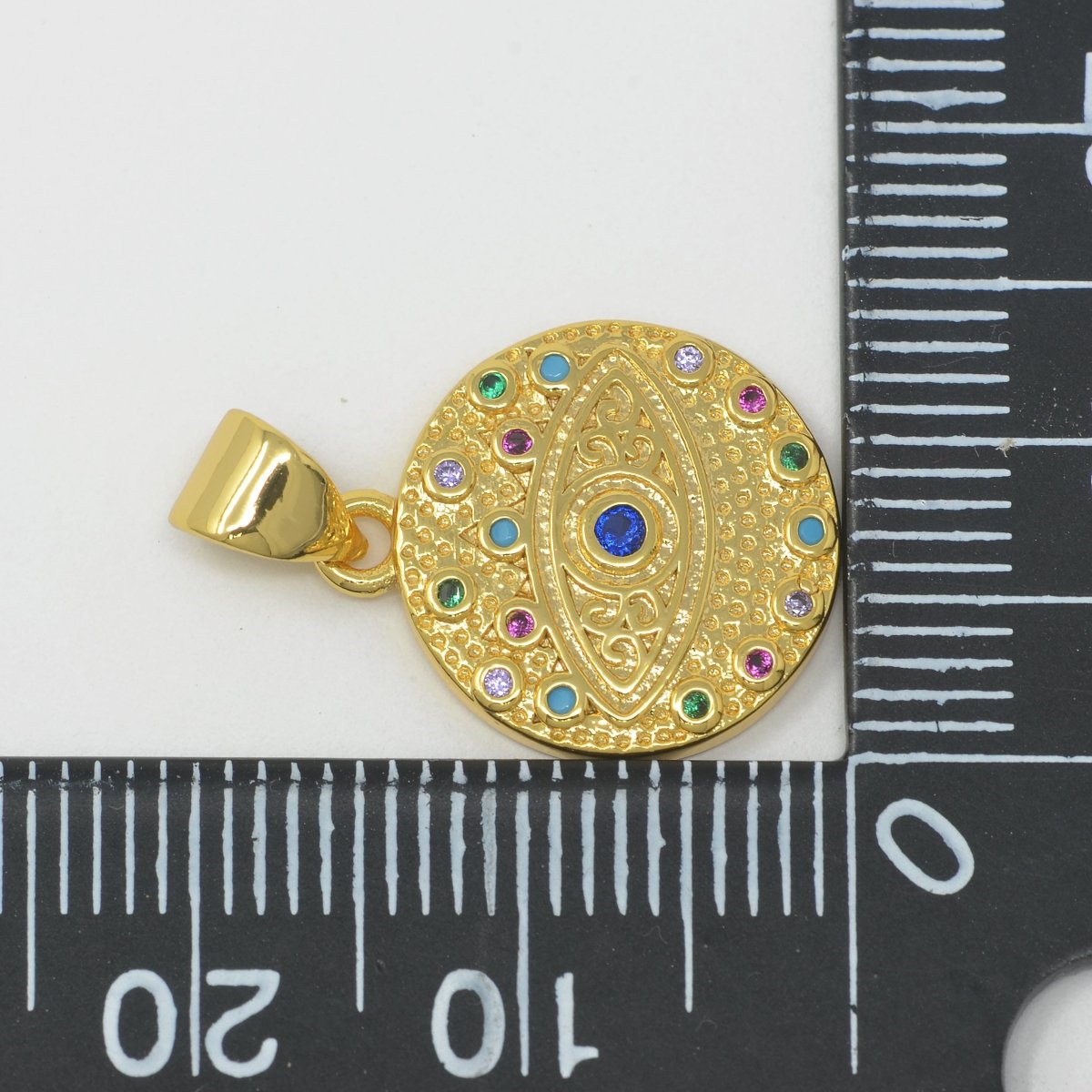 Rainbow Evil Eye Gold Filled Circle Protection Amulet Pendants  J-896