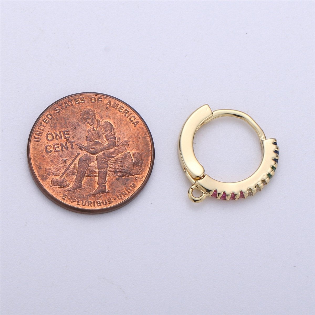Rainbow Gold Filled Tiny hoop earrings, Multi Color Cubic small hoops, Tiny hoops, Dainty hoops, Minimalist Huggie earrings with open link K-321