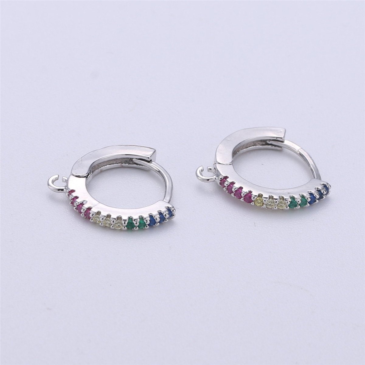 Rainbow Gold Filled Tiny hoop earrings, Multi Color Cubic small hoops, Tiny hoops, Dainty hoops, Minimalist Huggie earrings with open link K-321