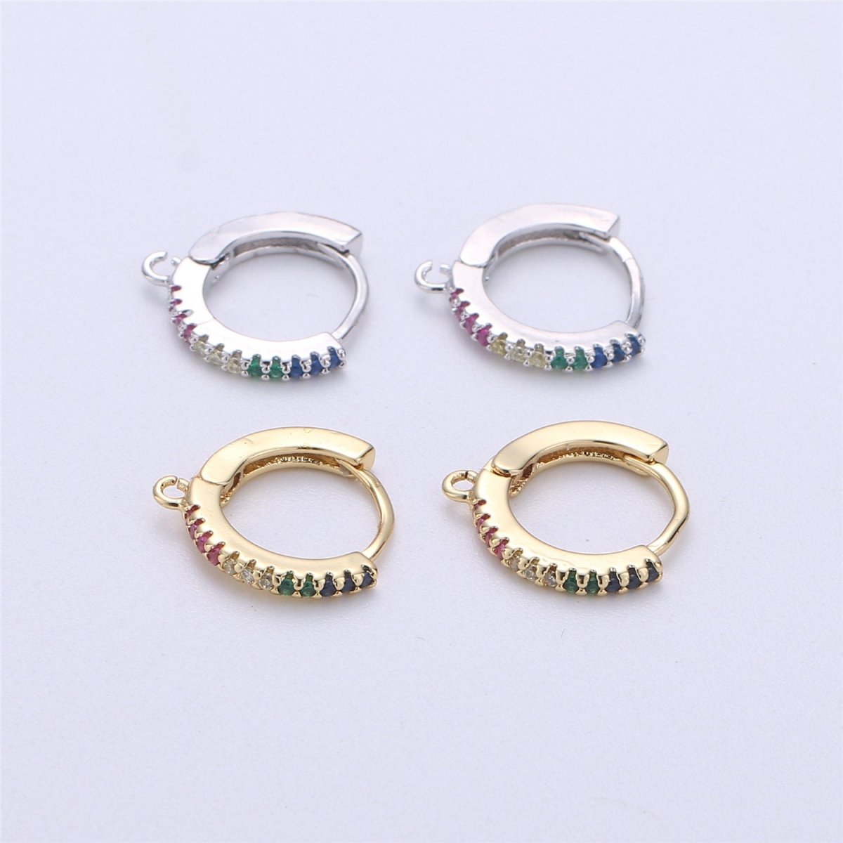 Rainbow Gold Filled Tiny hoop earrings, Multi Color Cubic small hoops, Tiny hoops, Dainty hoops, Minimalist Huggie earrings with open link K-321
