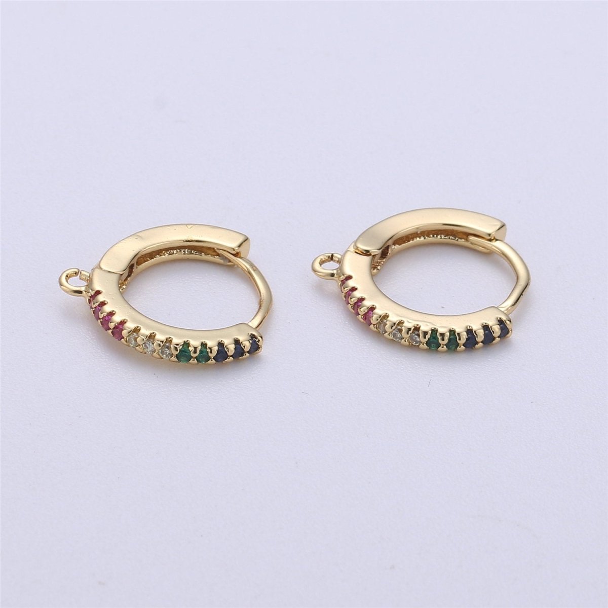 Rainbow Gold Filled Tiny hoop earrings, Multi Color Cubic small hoops, Tiny hoops, Dainty hoops, Minimalist Huggie earrings with open link K-321