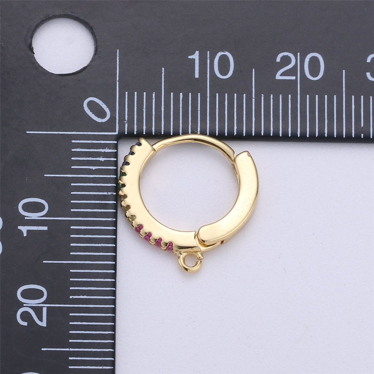 Rainbow Gold Filled Tiny hoop earrings, Multi Color Cubic small hoops, Tiny hoops, Dainty hoops, Minimalist Huggie earrings with open link K-321