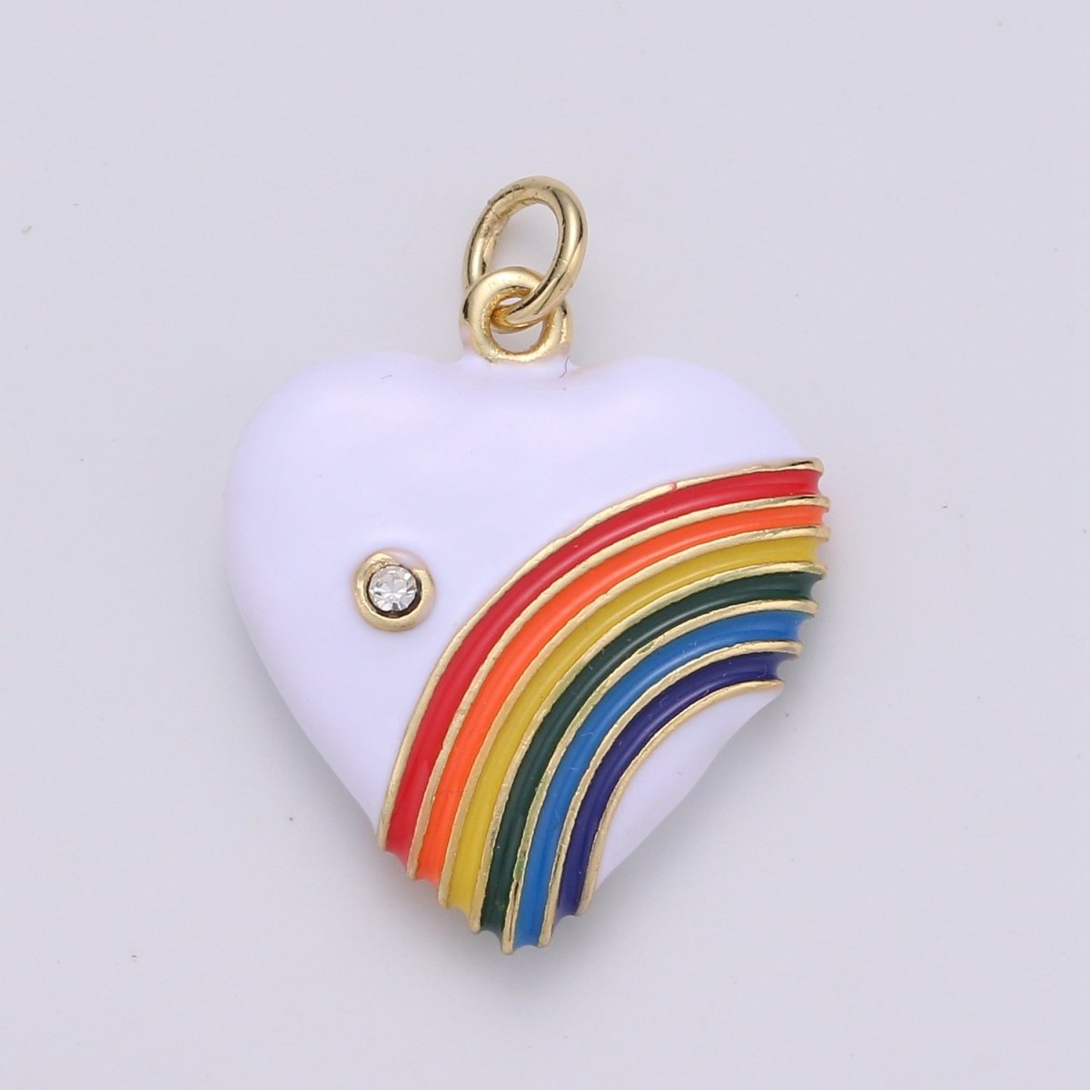 Rainbow Heart Charms, Enamel with Cubic Zirconia Crystal, Retro 1980's Style Charm Vintage Heart Pendant Red, Pink, Turquoise, Purple, Red C-805~C-812
