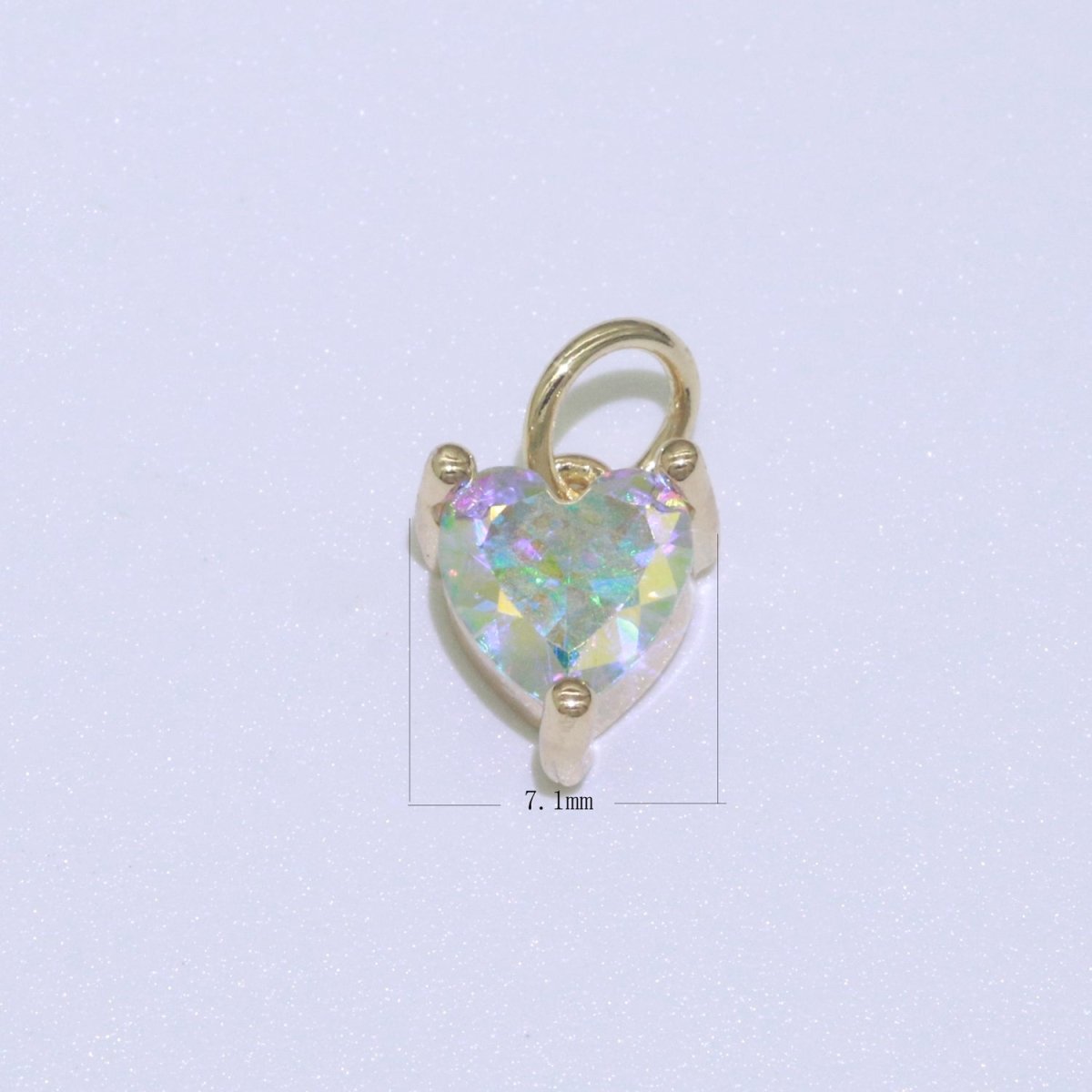 Rainbow Heart CZ Pendant, Opalescent CZ Charm, Aurore Boreale Cubic Zirconia charm, Jewelry Gold Filled E-918