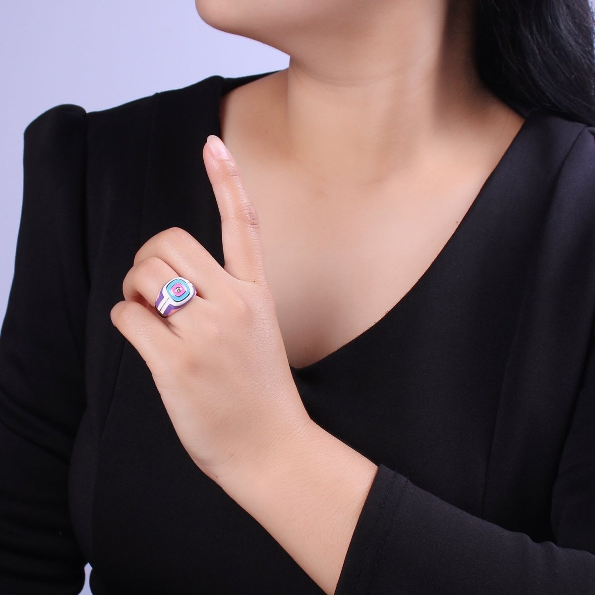 Rainbow Pastel Geometric Dome Rings-Pink Purple White Y2K Ring-Colorful Chunky Dome Ring Statement Accent Ring U-207 ~ U-209