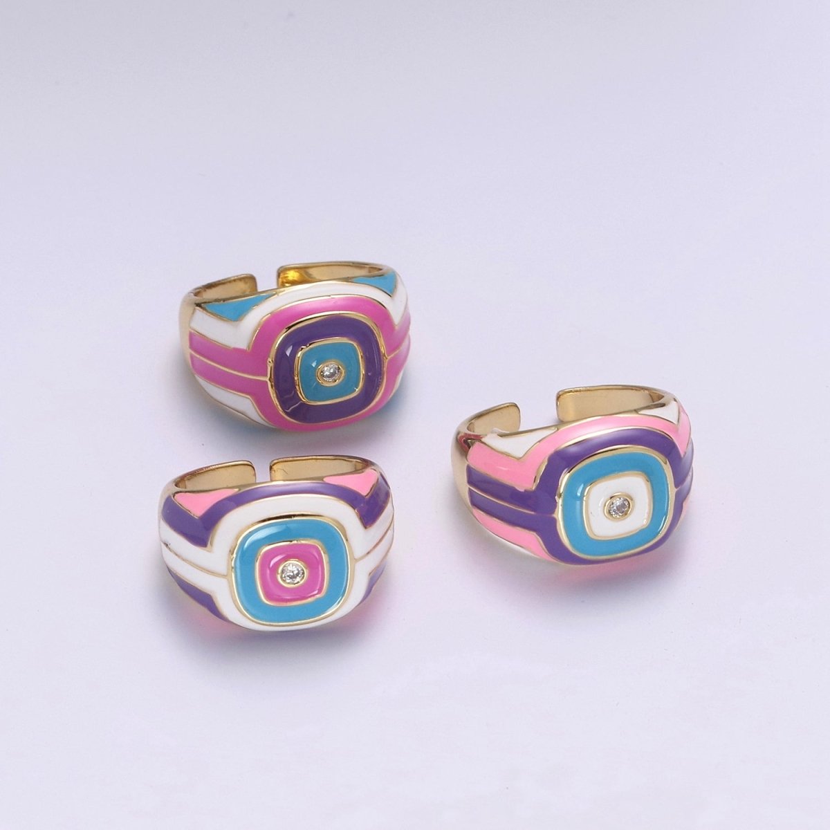 Rainbow Pastel Geometric Dome Rings-Pink Purple White Y2K Ring-Colorful Chunky Dome Ring Statement Accent Ring U-207 ~ U-209