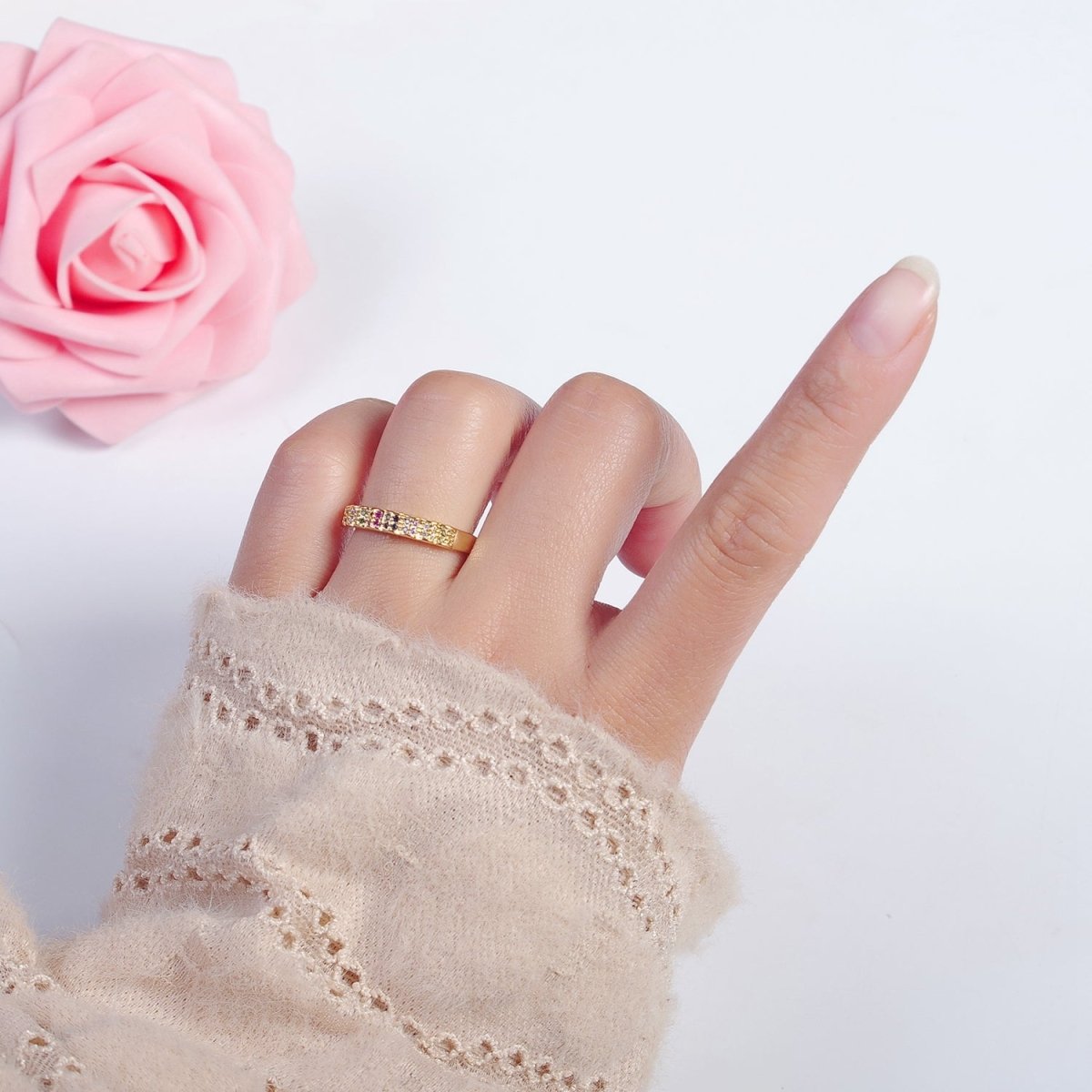 Rainbow Ring Gold Band Multicolor Band Ring Stackable Rainbow CZ Ring Rainbow Jewelry Stackable O-2128
