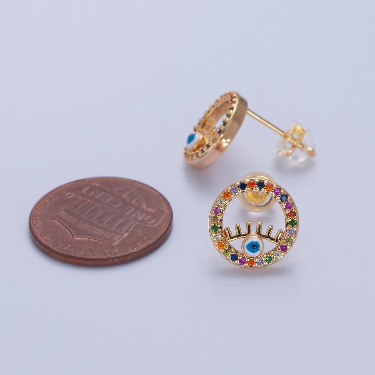 Rainbow Round Stud Earring Evil Eye Stud Earring T-475
