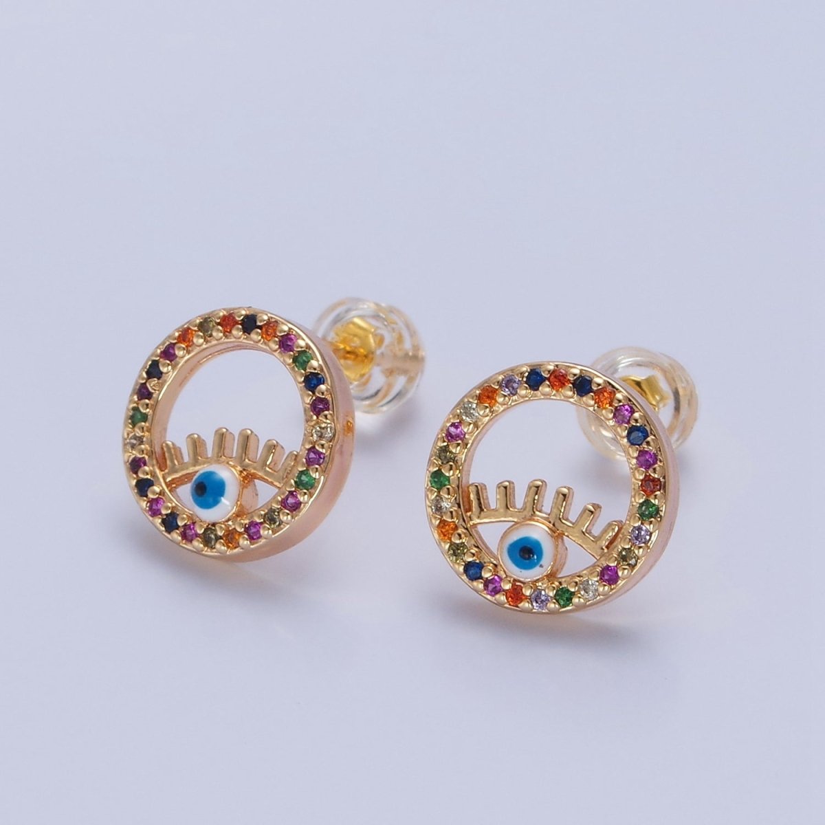 Rainbow Round Stud Earring Evil Eye Stud Earring T-475