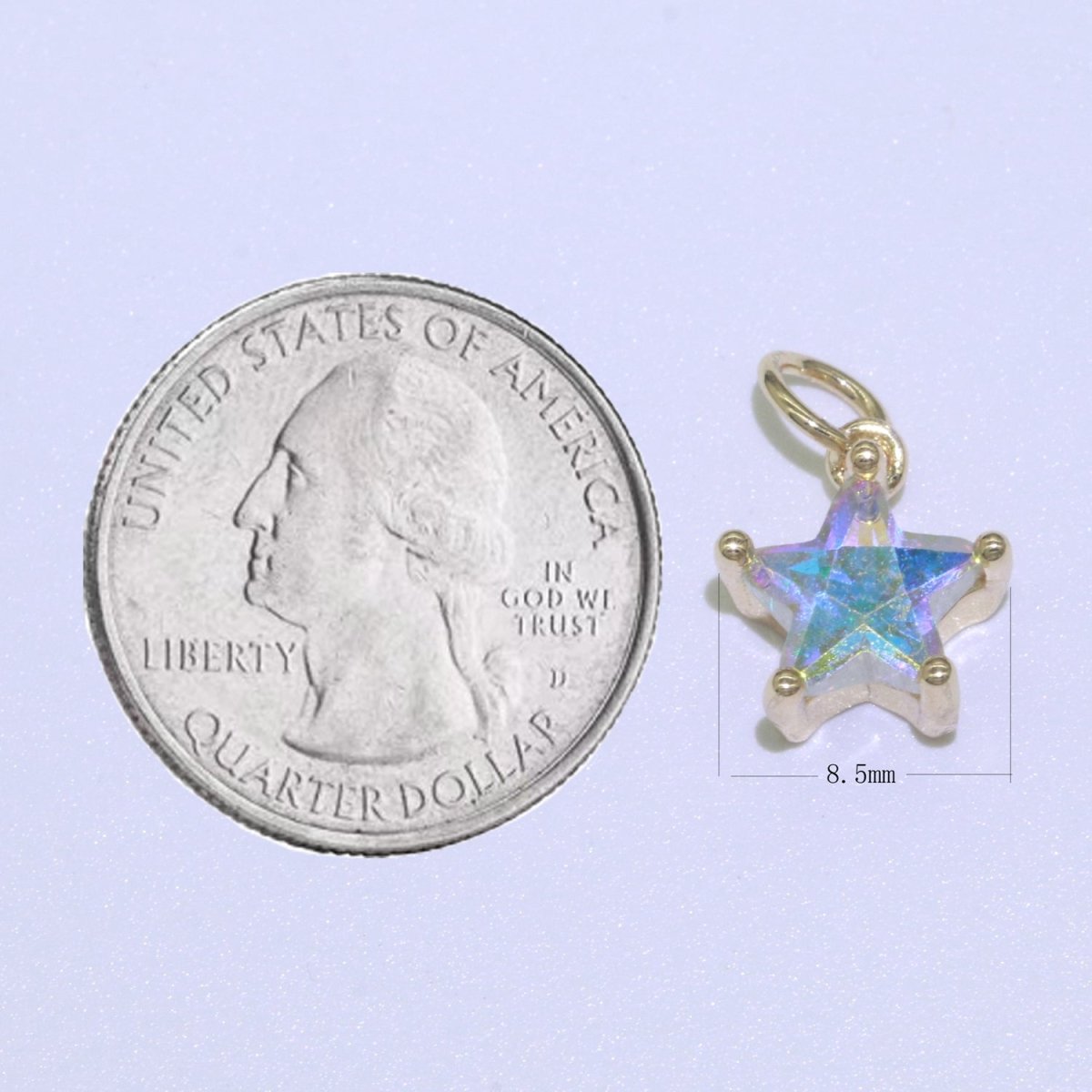 Rainbow Star CZ Pendant, Opalescent CZ Charm, Aurore Boreale Cubic Zirconia charm, Jewelry Gold Filled E-917