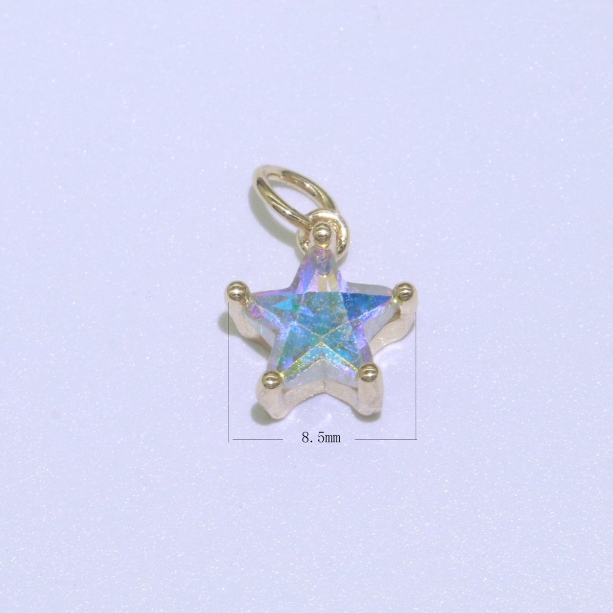Rainbow Star CZ Pendant, Opalescent CZ Charm, Aurore Boreale Cubic Zirconia charm, Jewelry Gold Filled E-917