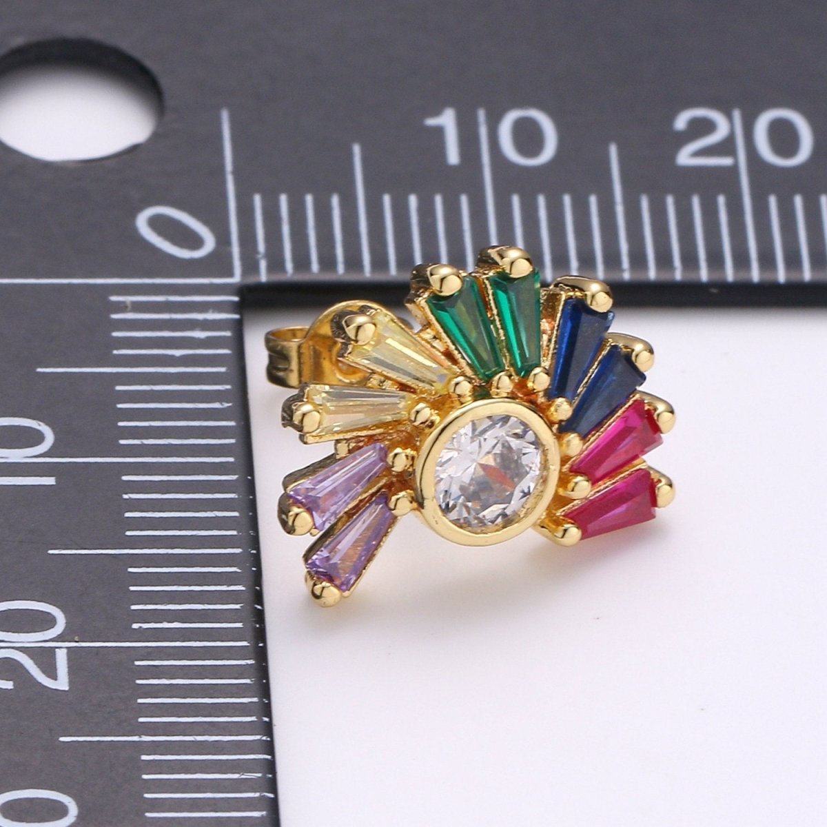 Rainbow stud earrings Gold Multi Color Cz earrings, dainty Earrihng studs, tiny studs gold, tiny earrings, Multi Color studs Q-264