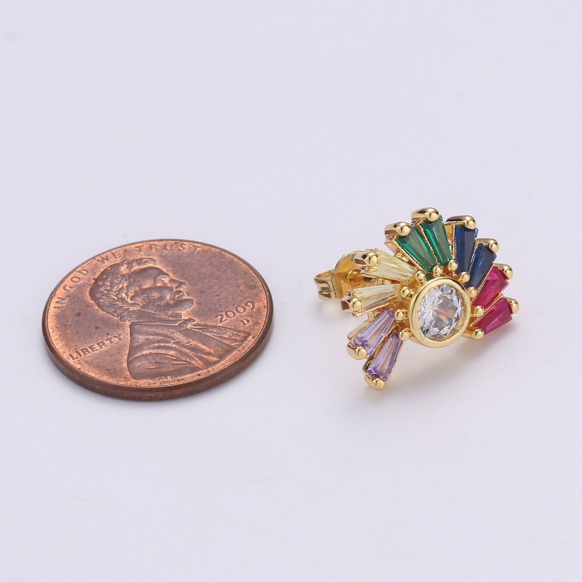 Rainbow stud earrings Gold Multi Color Cz earrings, dainty Earrihng studs, tiny studs gold, tiny earrings, Multi Color studs Q-264