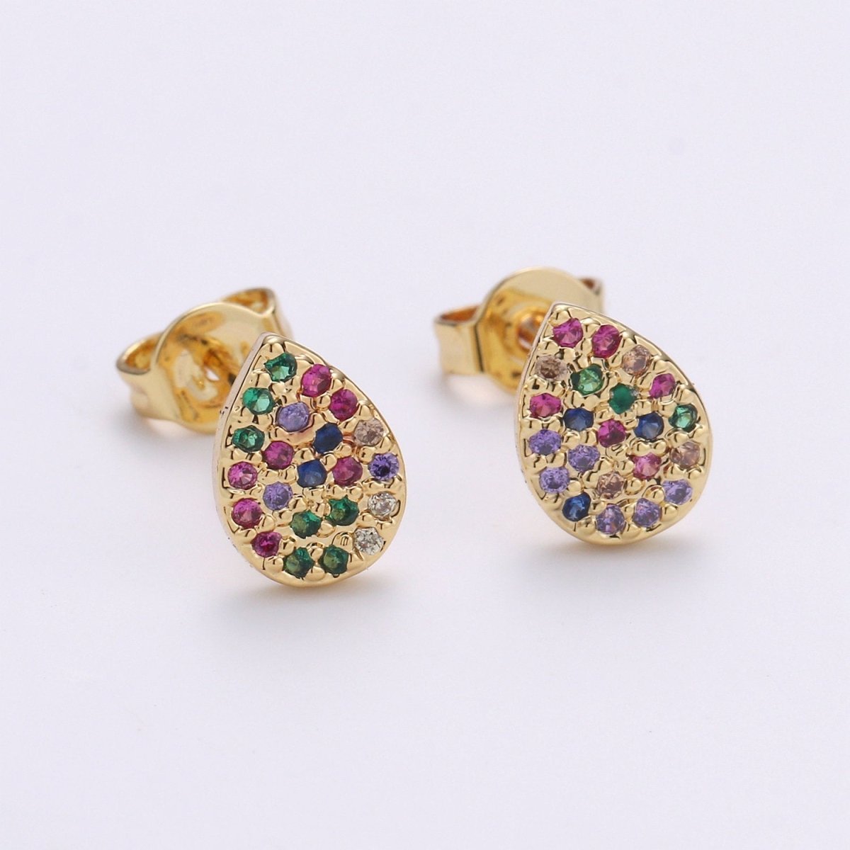 Rainbow Tiny CZ Tear Drop Stud Earrings Dainty Multi Color TearDrop Stud Earring Gold Minimalist Jewelry Gift For her christmas gift Q-250