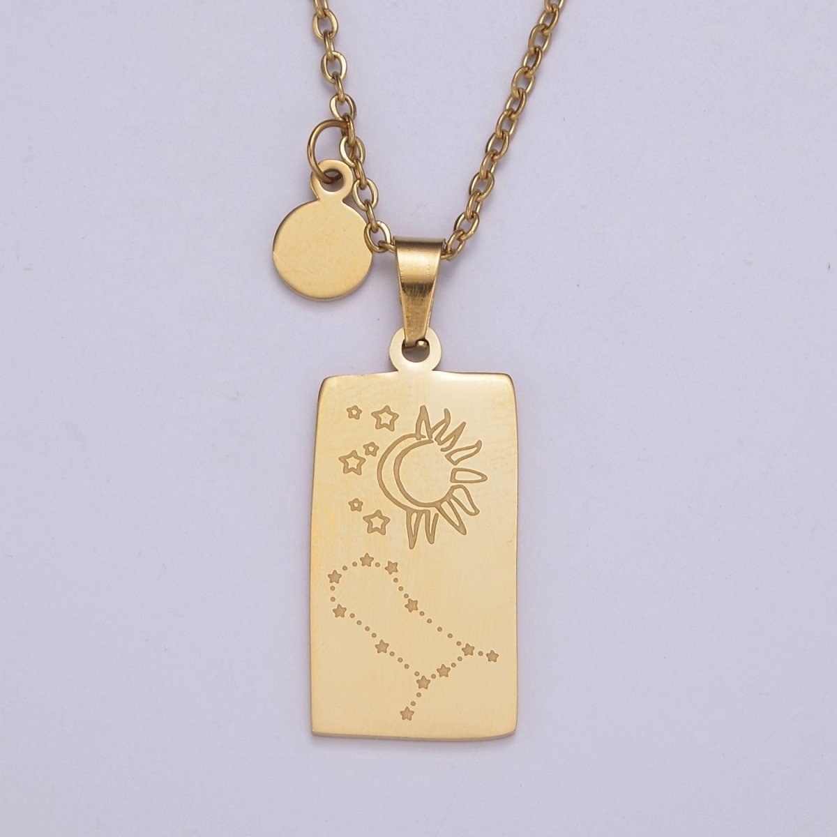 Rectangle Tag Gold Constellation Zodiac Charms Necklace Astrology Zodiac Necklace Charms, 12 Zodiac Charms Ready to Wear Necklace for Personalized Jewelry Wholesale | WA-551 to WA-562 Clearance Pricing