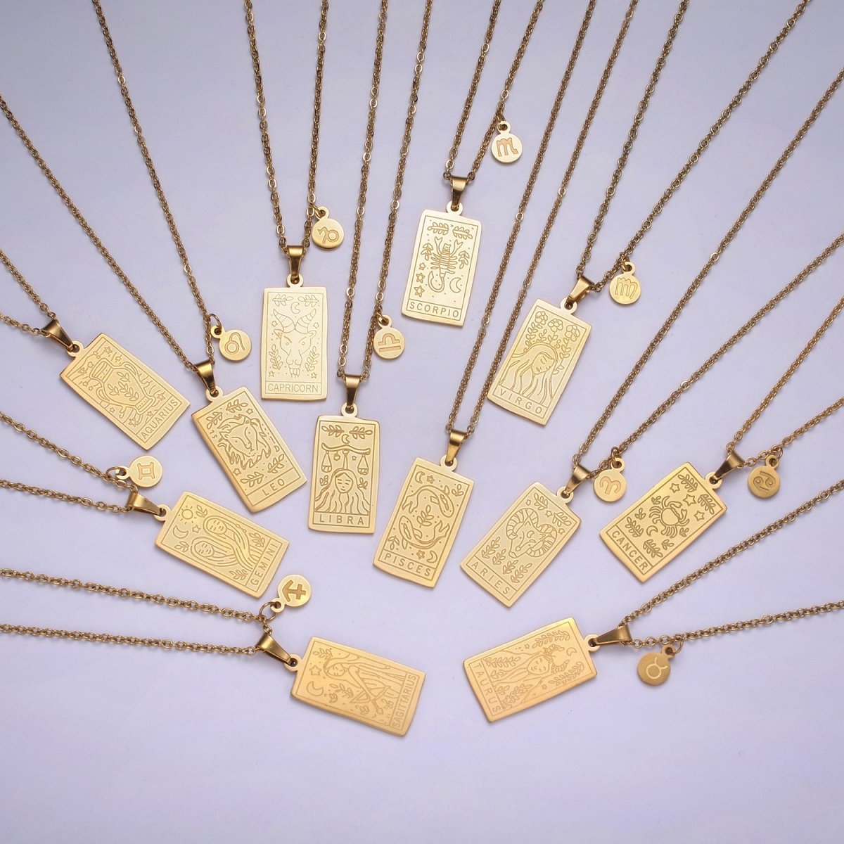 Rectangle Tag Gold Constellation Zodiac Charms Necklace Astrology Zodiac Necklace Charms, 12 Zodiac Charms Ready to Wear Necklace for Personalized Jewelry Wholesale | WA-551 to WA-562 Clearance Pricing