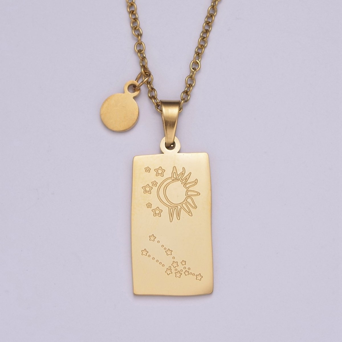 Rectangle Tag Gold Constellation Zodiac Charms Necklace Astrology Zodiac Necklace Charms, 12 Zodiac Charms Ready to Wear Necklace for Personalized Jewelry Wholesale | WA-551 to WA-562 Clearance Pricing