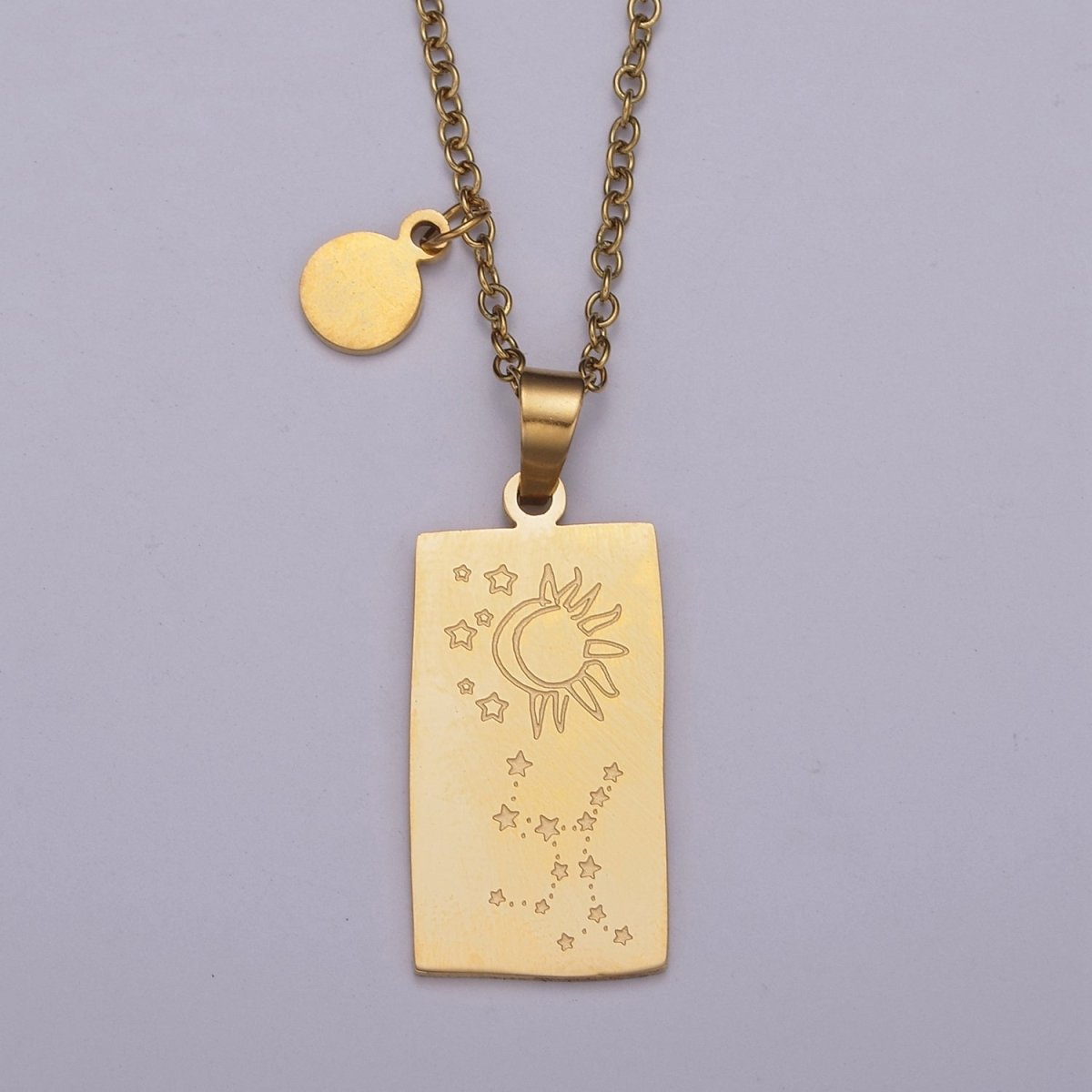 Rectangle Tag Gold Constellation Zodiac Charms Necklace Astrology Zodiac Necklace Charms, 12 Zodiac Charms Ready to Wear Necklace for Personalized Jewelry Wholesale | WA-551 to WA-562 Clearance Pricing