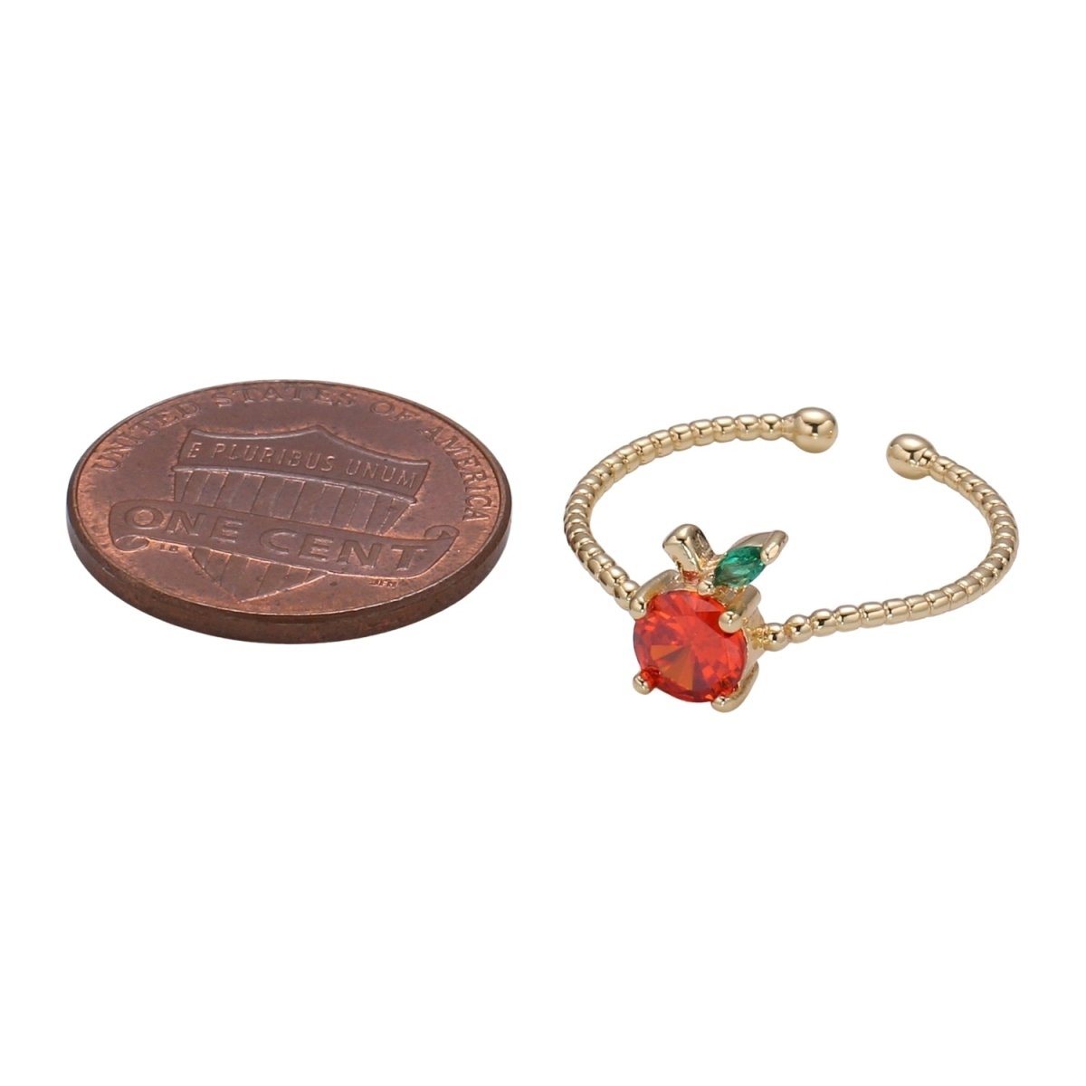 Red Cherry Gold Filled beaded Band Adjustable Ring - R492