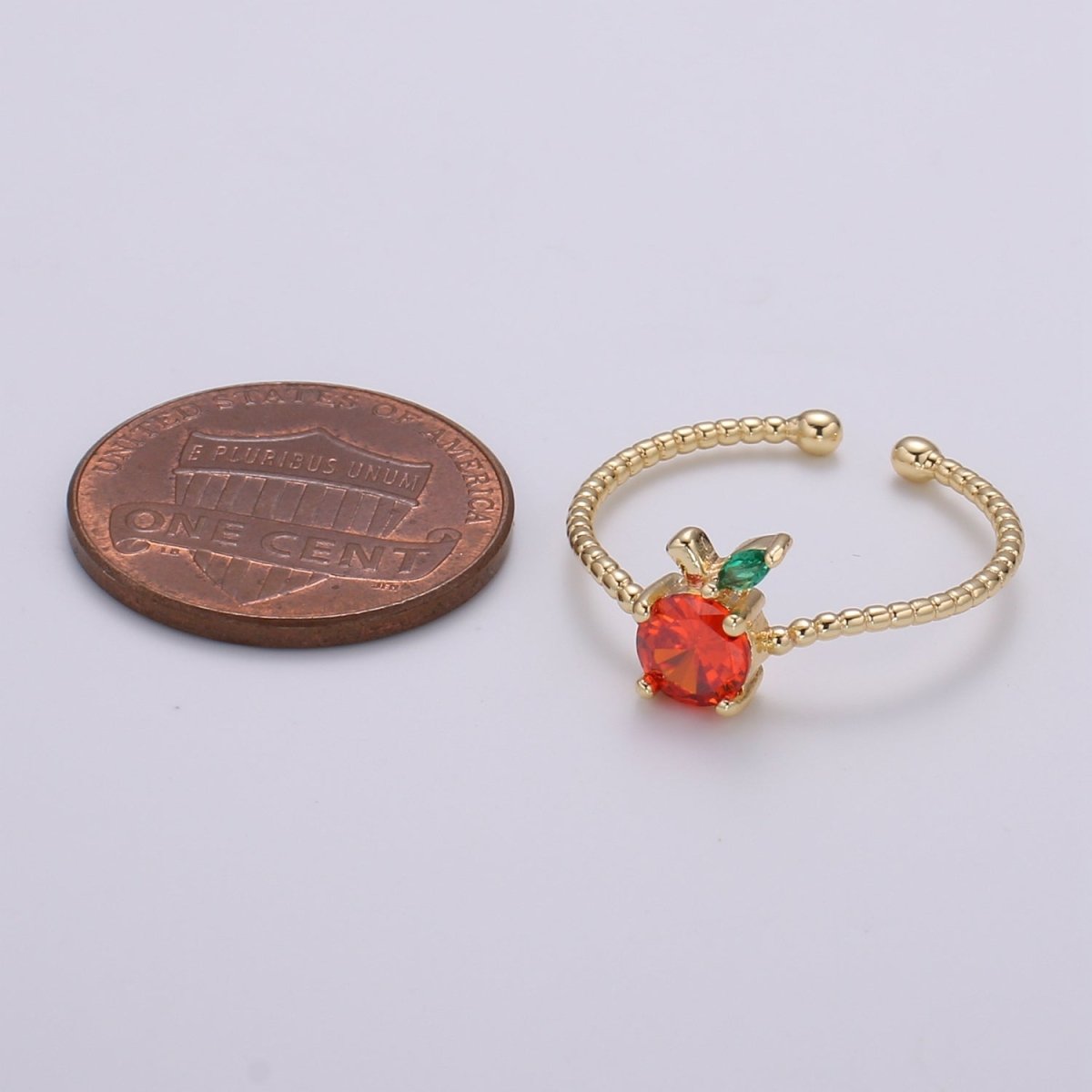 Red Cherry Gold Filled beaded Band Adjustable Ring - R492