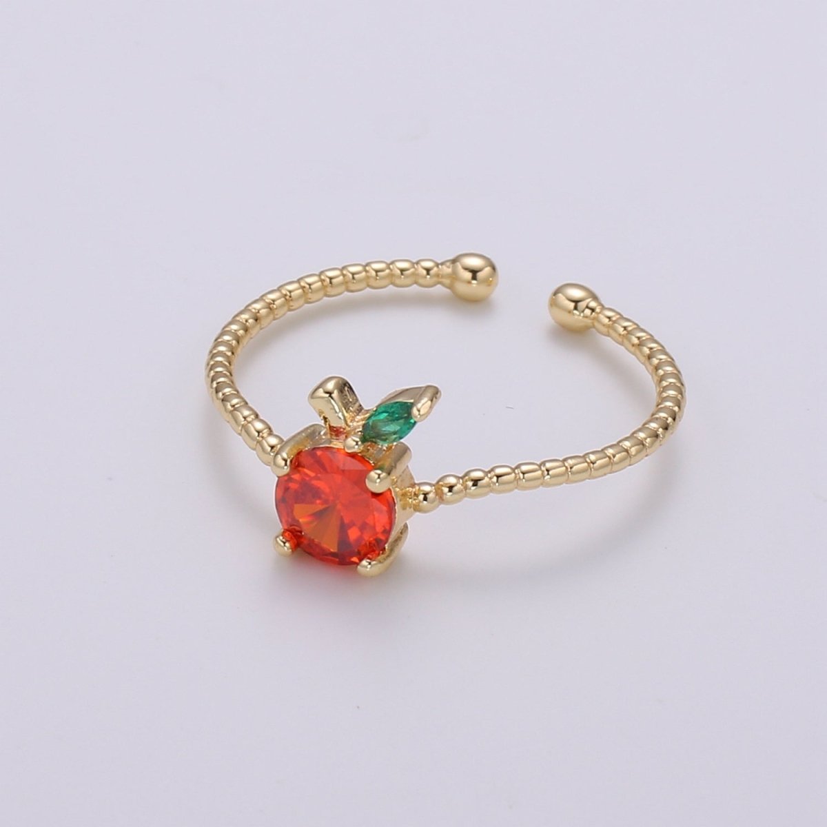 Red Cherry Gold Filled beaded Band Adjustable Ring - R492