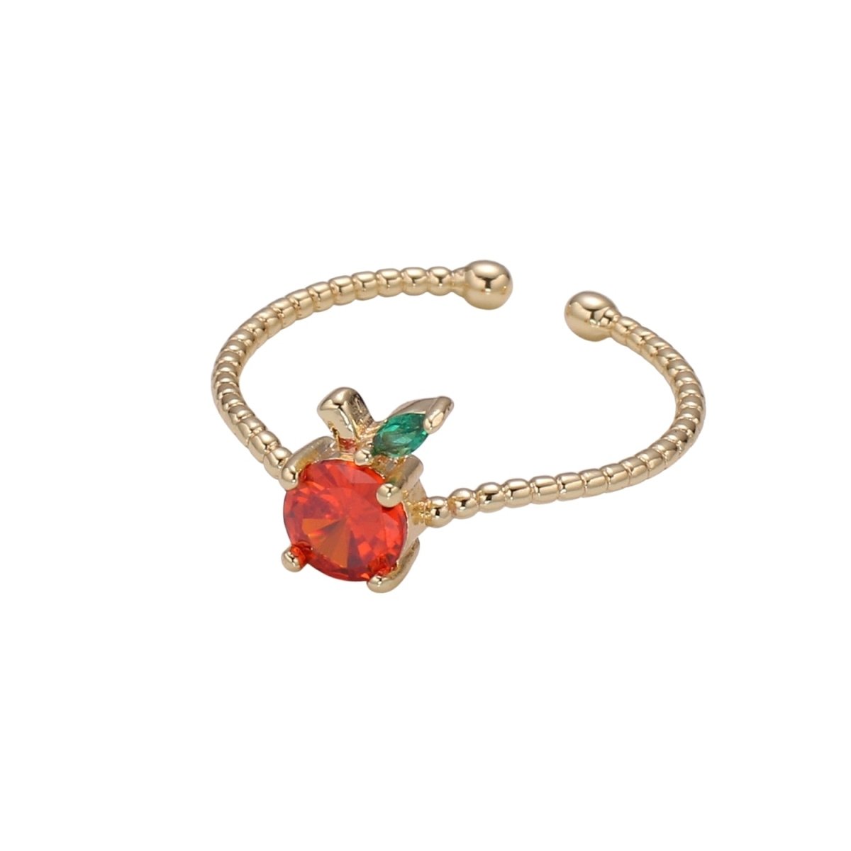 Red Cherry Gold Filled beaded Band Adjustable Ring - R492