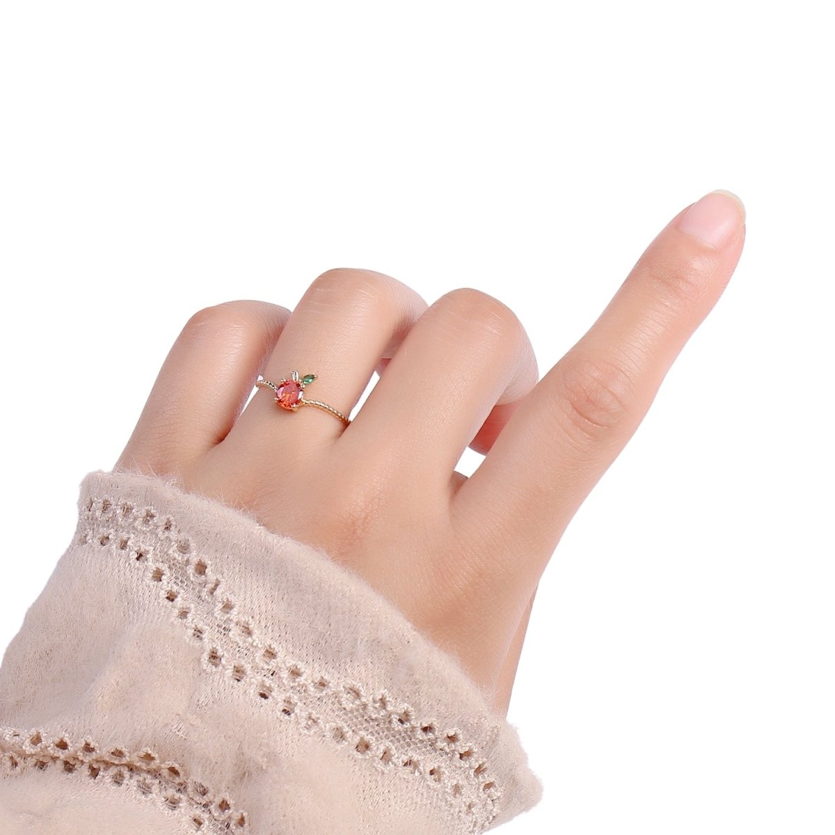 Red Cherry Gold Filled beaded Band Adjustable Ring - R492