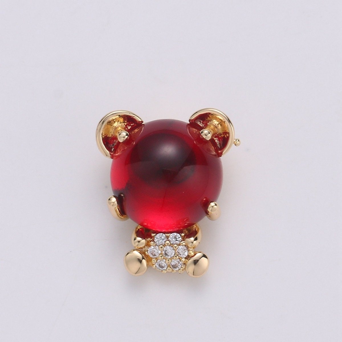 Red Corundum 18K Gold Plated  Micro Pave CZ Bear Pendant Charm, Micro Pave CZ Bear Pendant Charm, Gold Plated Animal Pendant E-560