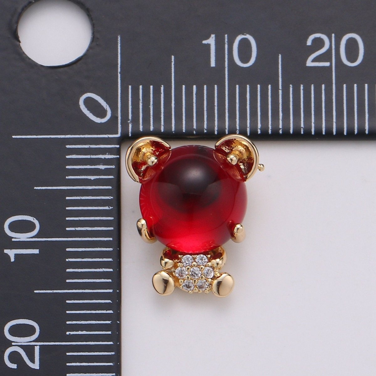 Red Corundum 18K Gold Plated  Micro Pave CZ Bear Pendant Charm, Micro Pave CZ Bear Pendant Charm, Gold Plated Animal Pendant E-560