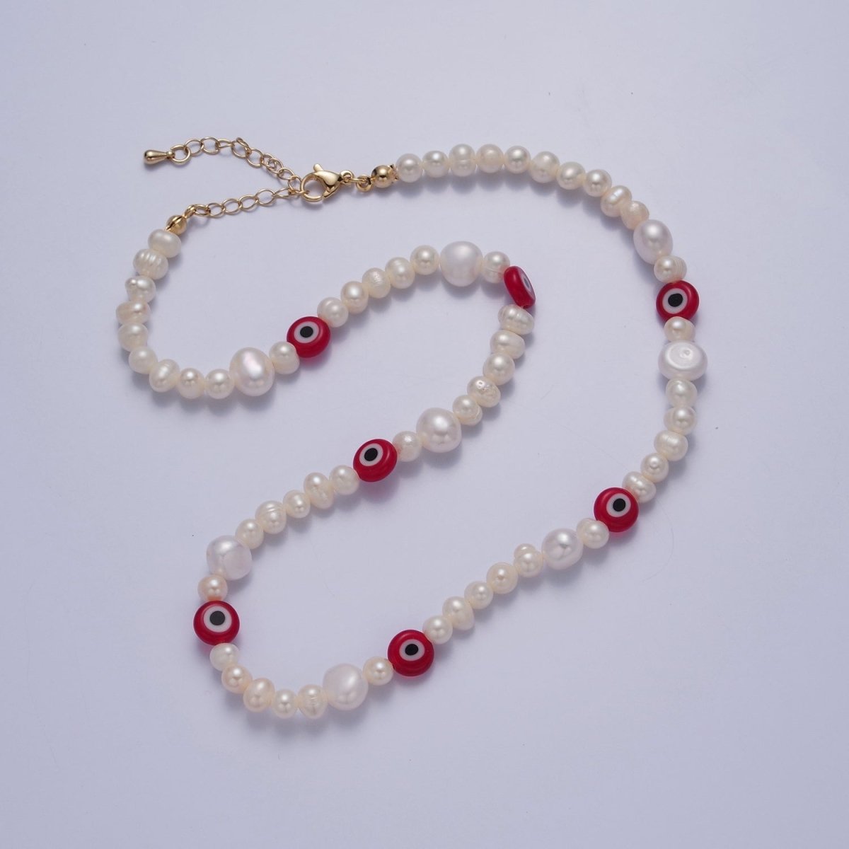 Red Evil Eye Beaded Choker Necklace for Women Freshwater Pearl Choker Necklace Boho Handmade 18K Gold Filled Y2K Jewelry | WA-1027 Clearance Pricing
